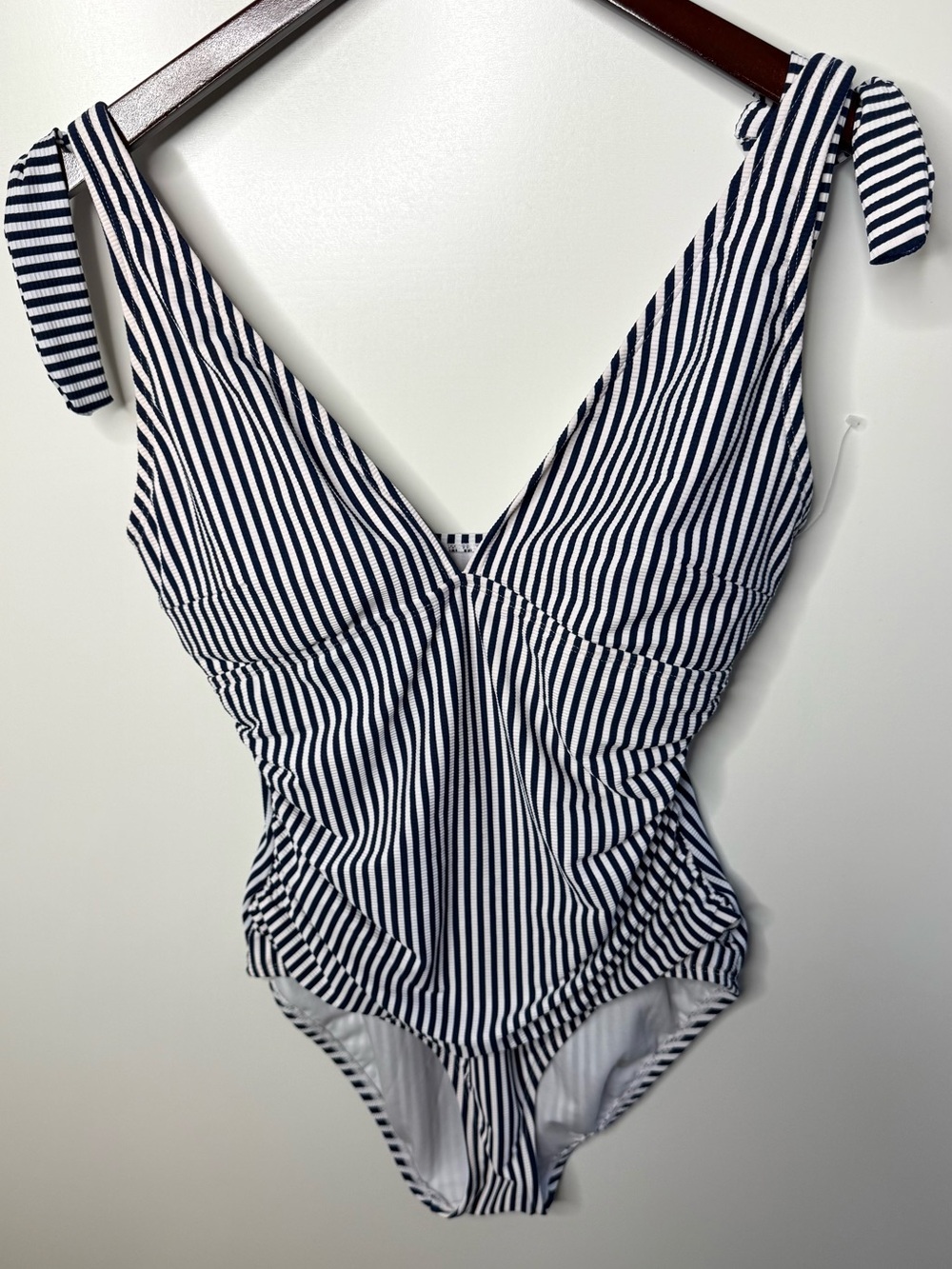 Ellen Tracy Navy and White Striped One-Piece with Tie Straps, Size 14